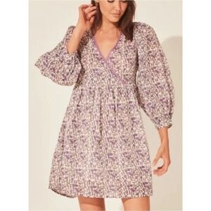 Daughters of India Binita Mini Dress Ditsy Floral Violet Womens Small Boho